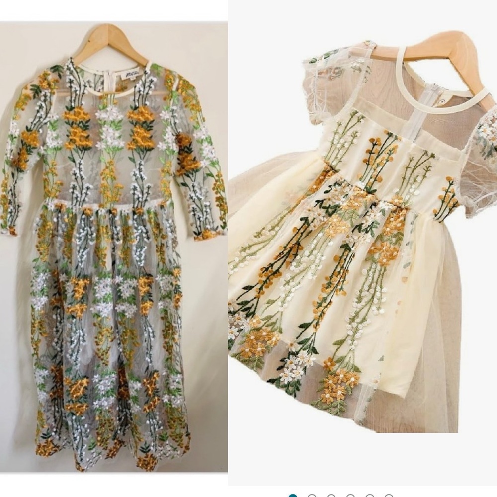 Mom and Me Matching Embroidered Floral Tulle Dresses